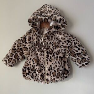 NWOT toddler girls faux fur leopard reversible winter jacket 2T